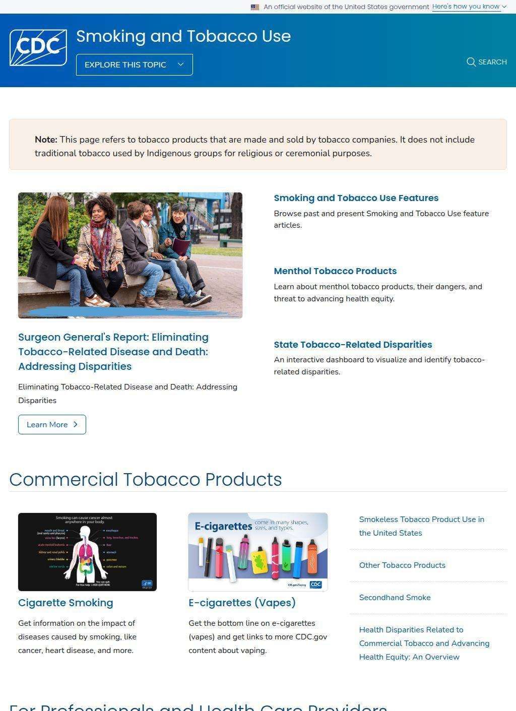 CDC Smoking and Tobacco Use