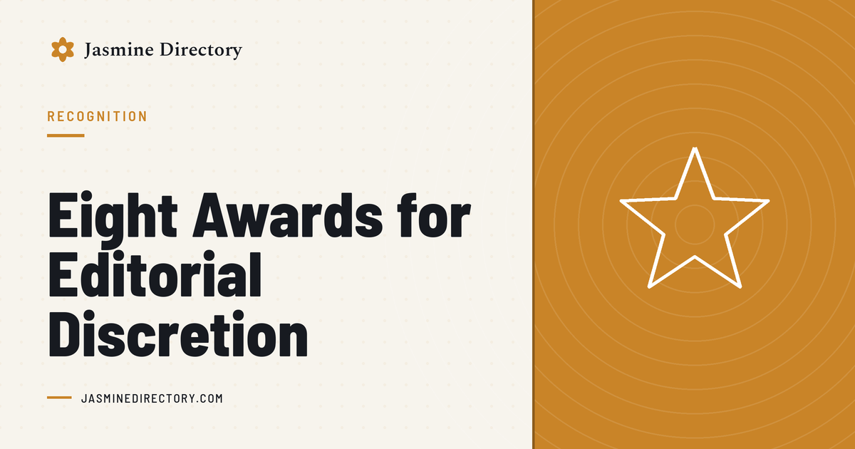 Jasmine Directory graphic headed ‘Eight Awards for Editorial Discretion’